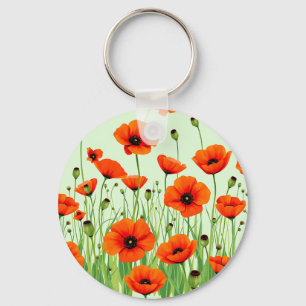Porte-clés Champ de coquelicots orange vibrant aquarelle été
