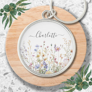 Porte-clés Champ de Fleurs Sauvages Rustique Joli Aquarelle M