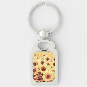Porte-clés Champ de tournesol - brun, or et jaune