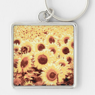 Porte-clés Champ de tournesol - brun, or et jaune
