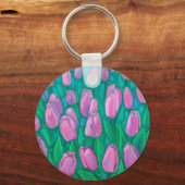 Porte-clés Champ de tulipes roses, Fleurs de printemps peintu (Recto)