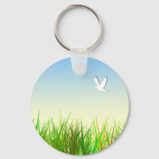 Porte-clés Champ vert avec colombe blanche