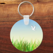 Porte-clés Champ vert avec colombe blanche (Recto)