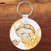 Porte-clés Champignons d'automne, escargots et branches jaune (Recto)