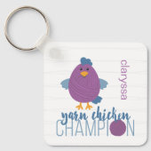 Porte-clés Champion de poule pourpre et bleu (Recto)