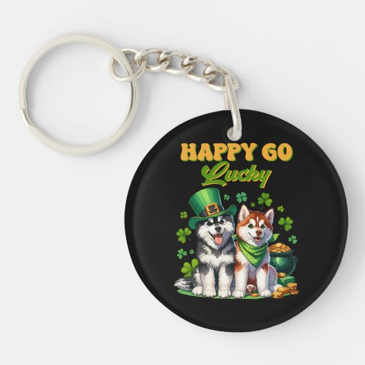 Porte-clés Chanceux Tout Fou Mignon Husky St. Patrick (Devant)