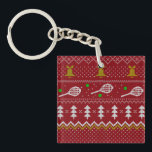 Porte-clés Chandail de Noël de Tennis Motif tricoté Rouge Noë<br><div class="desc">Design d'illustration des journées et nuits d'hiver chaudes et douillettes, avec un pull de Noël drôle et tricoté classique avec raquettes de tennis et balles de tennis vertes, cloches de jingle, sapins et flocons de neige. Un motif minimaliste en chandail Xmas design festif en bleu clair et blanc pour les...</div>