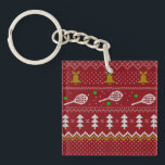 Porte-clés Chandail de Noël de Tennis Motif tricoté Rouge Noë<br><div class="desc">Design d'illustration des journées et nuits d'hiver chaudes et douillettes, avec un pull de Noël drôle et tricoté classique avec raquettes de tennis et balles de tennis vertes, cloches de jingle, sapins et flocons de neige. Un motif minimaliste en chandail Xmas design festif en bleu clair et blanc pour les...</div>