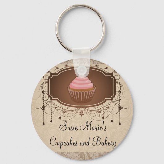 Porte-clés Chandelier cadre Cupcake rose et Brown Damas (Recto)