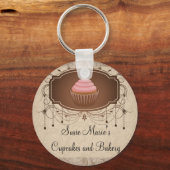 Porte-clés Chandelier cadre Cupcake rose et Brown Damas (Recto)