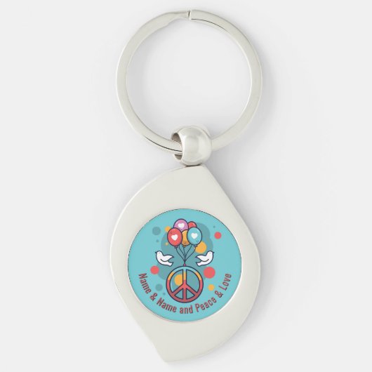 Porte-clés Changer de nom Texte Paix Amour Boho Hippie Doves (Devant)