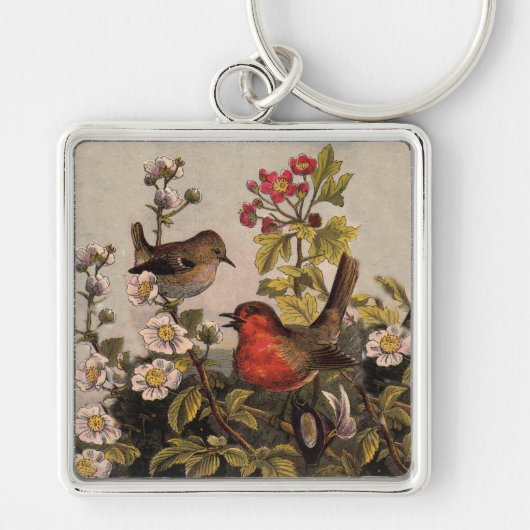 Porte-clés Chant d'oiseaux du printemps vintage botanique flo (Devant)