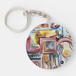 Porte-clés Chanter Dans La Cuisine-Art Aquarelle Abstraite