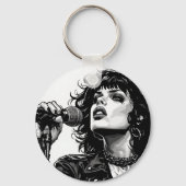 Porte-clés Chanteuse Goth Punk Style Graphique Rétro (Recto)