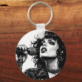 Porte-clés Chanteuse Goth Punk Style Graphique Rétro (Verso)