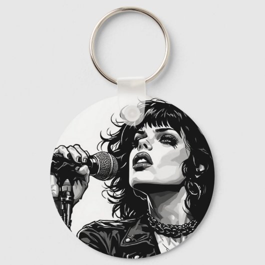 Porte-clés Chanteuse Goth Punk Style Graphique Rétro (Verso)