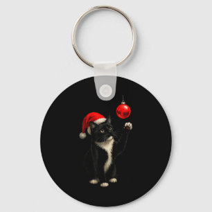 Porte-clés Chapeau de Noël rouge drôle de chat boule à facett