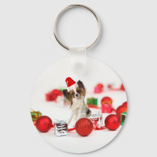 Porte-clés Chapeau de Santa de Noël de chien Papillon mignon