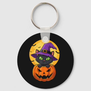 Porte-clés Chapeau de sorcière chat noir mignon dans citrouil