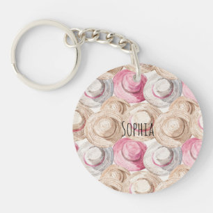 Porte-clés Chapeaux de paille crème rose