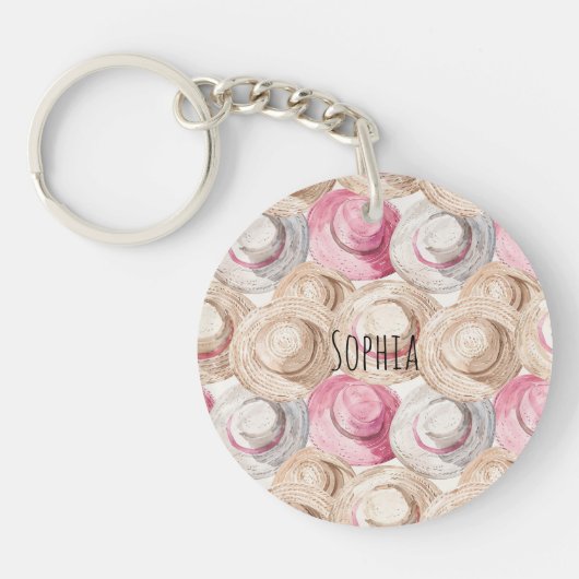 Porte-clés Chapeaux de paille crème rose (Devant)
