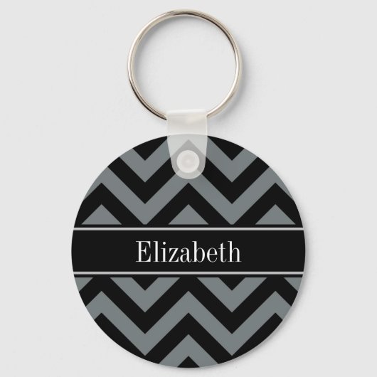 Porte-clés Charbon noir LG noir Chevron Nom noir Monogramme (Recto)