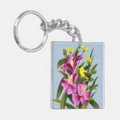 Porte-clés Chardonneret et fleurs (Devant gauche)
