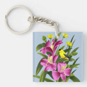 Porte-clés Chardonneret et fleurs (Devant)