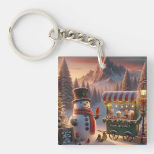 Porte-clés Chariot de Chocolat Chaud du Bonhomme de Neige de