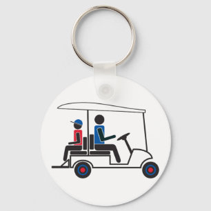 Porte-clés chariot de golf rouge, blanc et bleu de famille de
