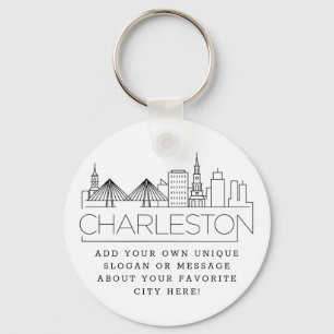 Porte-clés Charleston, SC Stylisé Skyline   Slogan personnali
