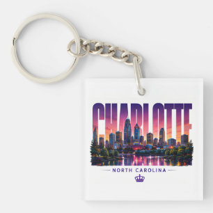 Porte-clés Charlotte Caroline du Nord Skyline Nom de la Ville