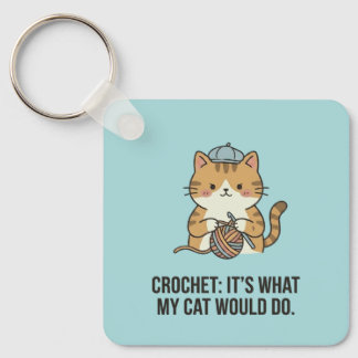 Porte-clés Charmant Chapeau Bleu Crochet Chat Boule de Laine