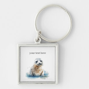 Porte-clés Charmant chiot de phoque à l'aquarelle, personnali