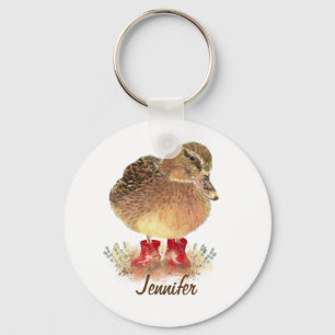 Porte-clés Charmant petit canard dans les bottes en caoutchou
