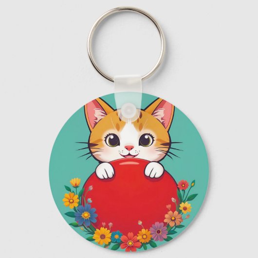 Porte-clés charme avec illustration de chat mignon (Recto)