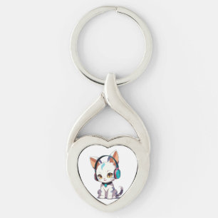 Porte-clés Charme de chats mignons avec casques