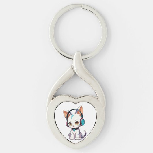 Porte-clés Charme de chats mignons avec casques (Devant)