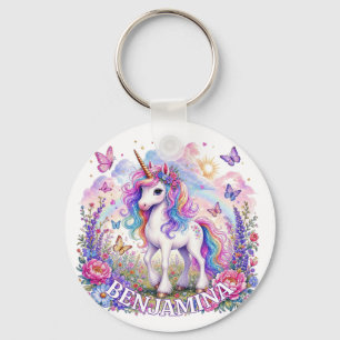 Porte-clés Charme de nom de licorne arc-en-ciel Magie Pastel