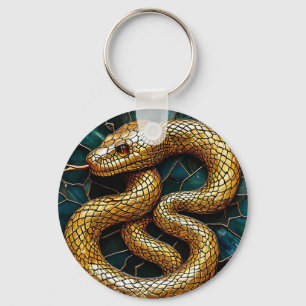 Porte-clés 🐍💛 Charme de vitrail Serpent Doré