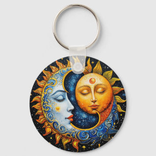 Porte-clés 🌙 Charme d'Équilibre du Soleil et de la Lune Cosm