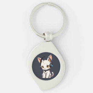 Porte-clés Charming Chat élégant dans casque