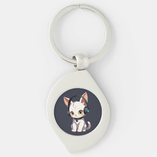 Porte-clés Charming Chat élégant dans casque (Devant)