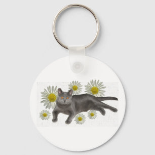 Porte-clés Chartreux w/daisies