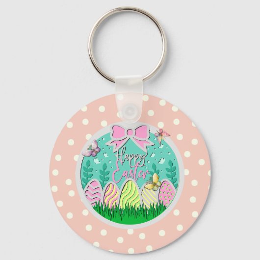 Porte-clés Chasse aux oeufs de Pâques mignonne et papillons c (Recto)