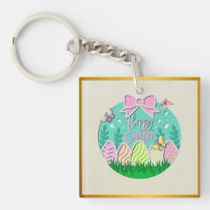 Porte-clés Chasse aux œufs de Pâques mignonne et papillons co