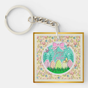 Porte-clés Chasse aux œufs de Pâques mignonne et papillons co