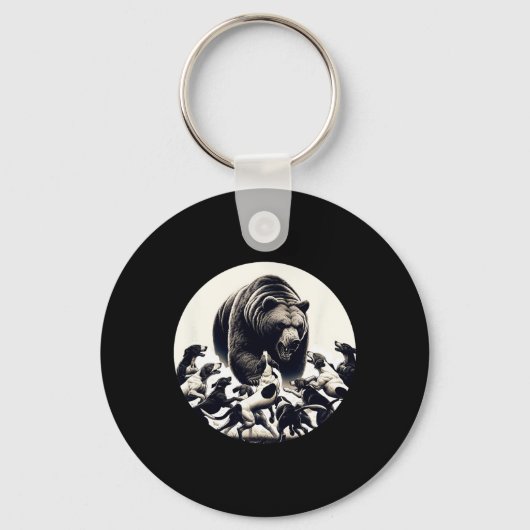 Porte-clés Chasse Ours Retro Ours Chien Chasse Hound (Recto)