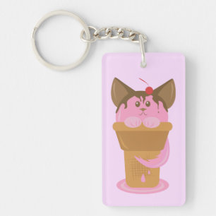 Porte-clés Chat à crème glacée fraise