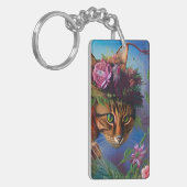 Porte-clés chat à fleurs art casquette (Devant gauche)